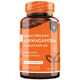 Organic Ashwagandha KSM-66® with 5% Withanolides - Vegan Friendly with The Highest Concentration Most Bioavailable Full-Spectrum Root Powder for Immune Support - Made in The UK by Nutravita
